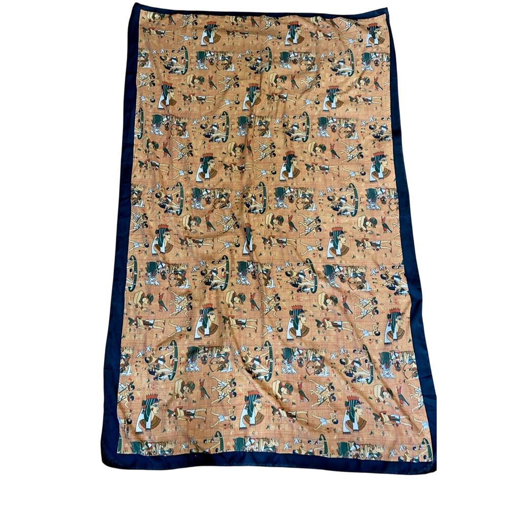 SCARF SHOURBAGUI VINTAGE AUTHENTIC EGYPT ART PHARAOHS BLACK BROWN PAREO BEACH